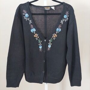 Vintage Trimmings Black Beaded Floral Sequin Oversized Cardigan Sweater Size M